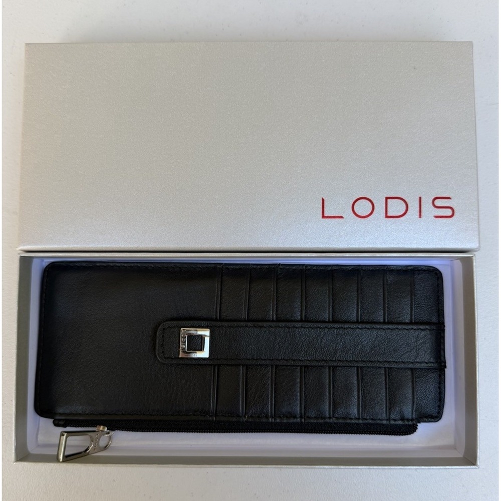 LODIS Leather Julia Long Stacker Card Wallet Black Organizer RFID New In Box